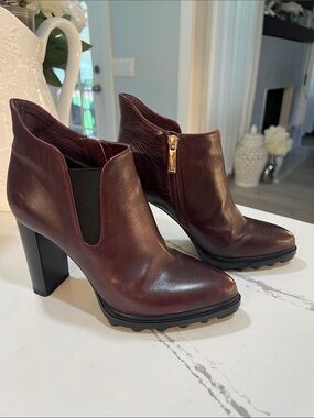 Basconi Italy Women's Burgundy Leather Block-Heel Ankle Boot 37 (6.5/7)